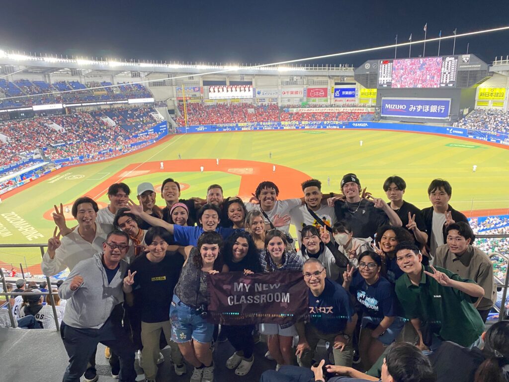 Texas State and Chou Gakuin students join together at ZOZO Marine Stadium for baseball game