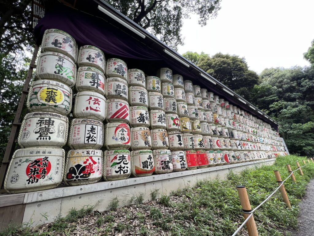 Consecrated sake barrels at the Meiji Shrine in Tokyo.