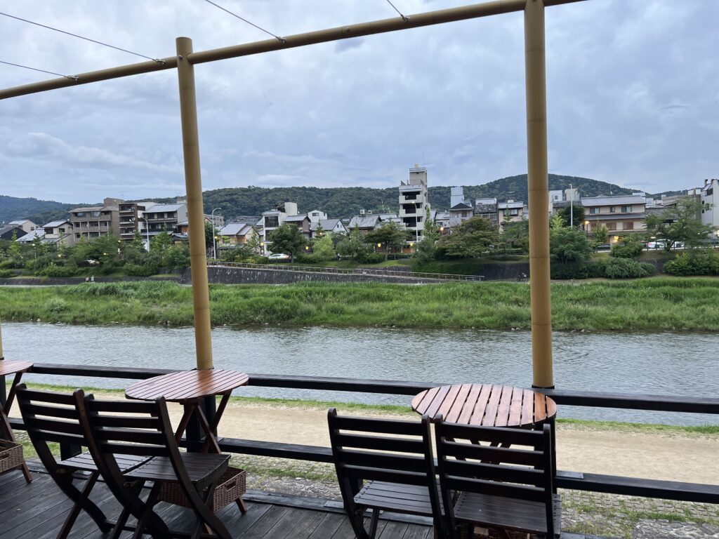 Patio view at the Kawa Cafe in Kyoto.