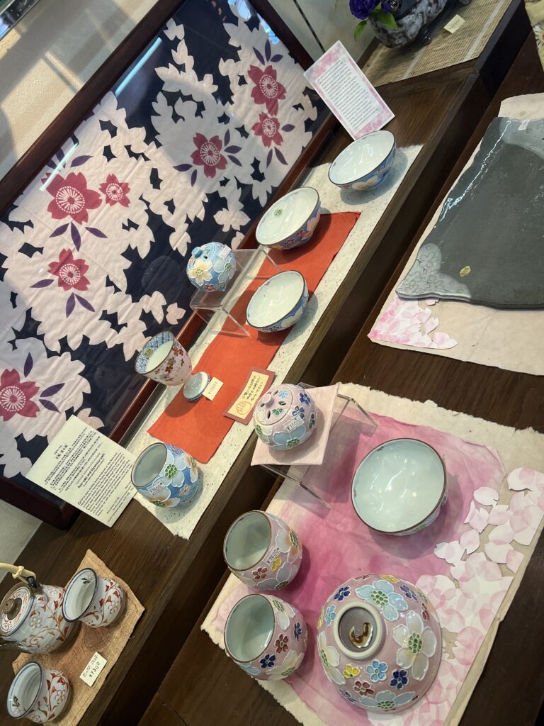 Colorful Japanese pottery displayed in a shop in the Higashiyama District